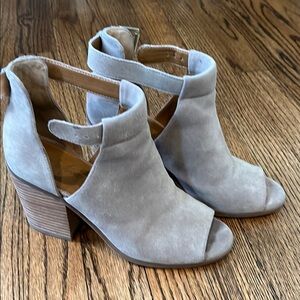 Gray Suede Peep-Toe Booties